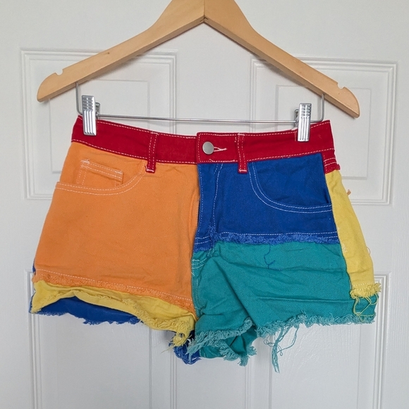 🎈Shein Multi-Colored Jean/Denim  Shorts With Frayed Edges - Picture 1 of 6